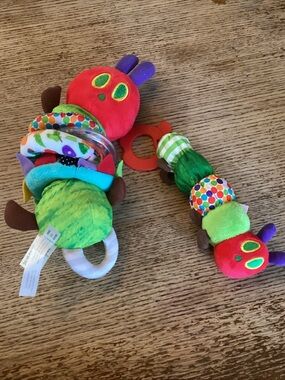 Eric Carle Hungry Caterpillar Jittery Pull Toy–Vibrating+Teething Ring Rattle